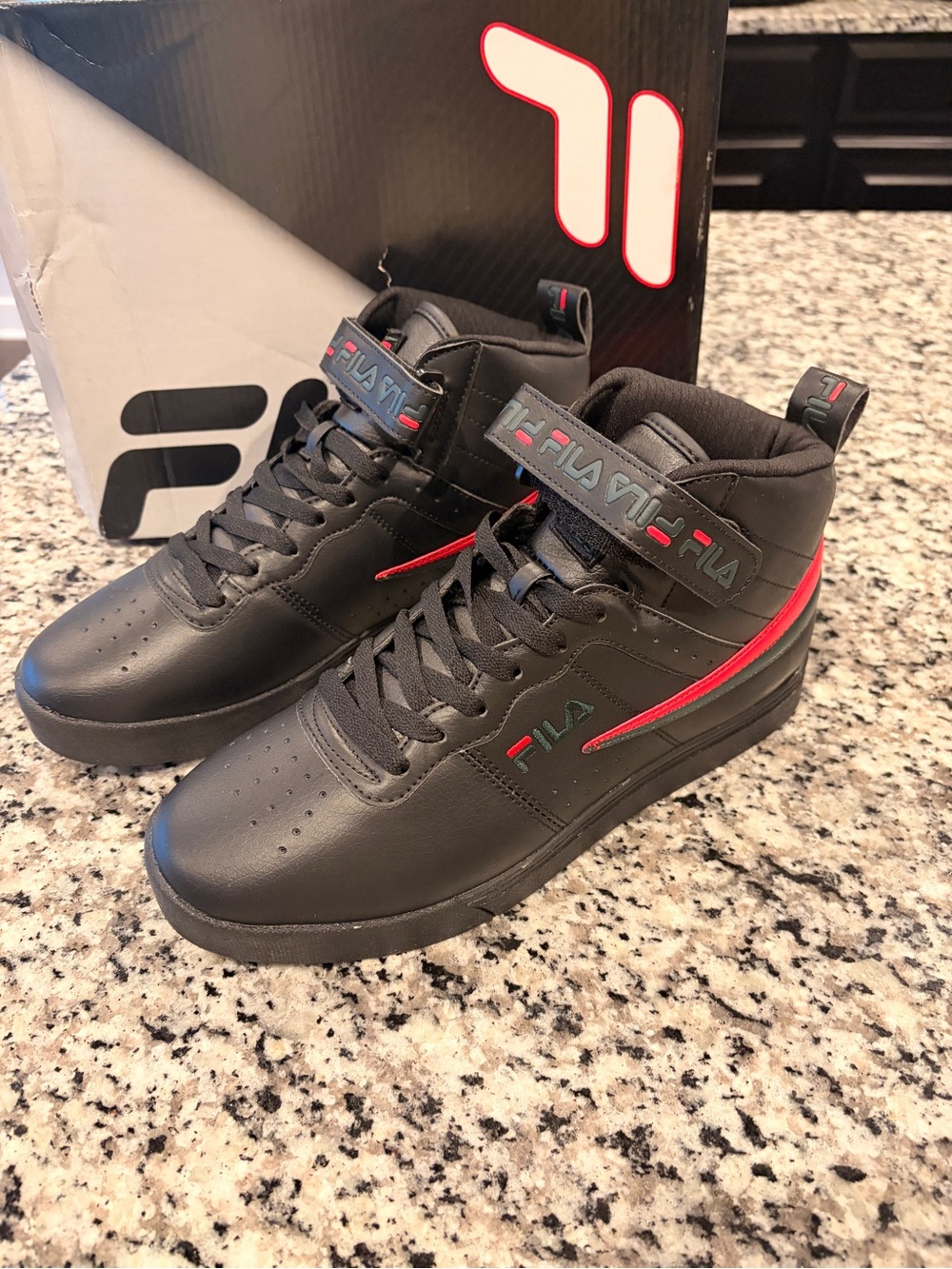 Brand New FILA Men's 8.5 Black & Red High-Top Sneakers
